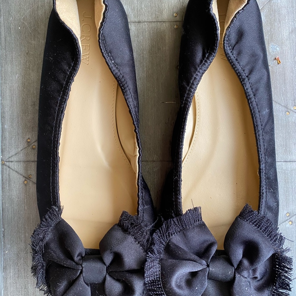 J Crew Black Taffeta Ballet Flats